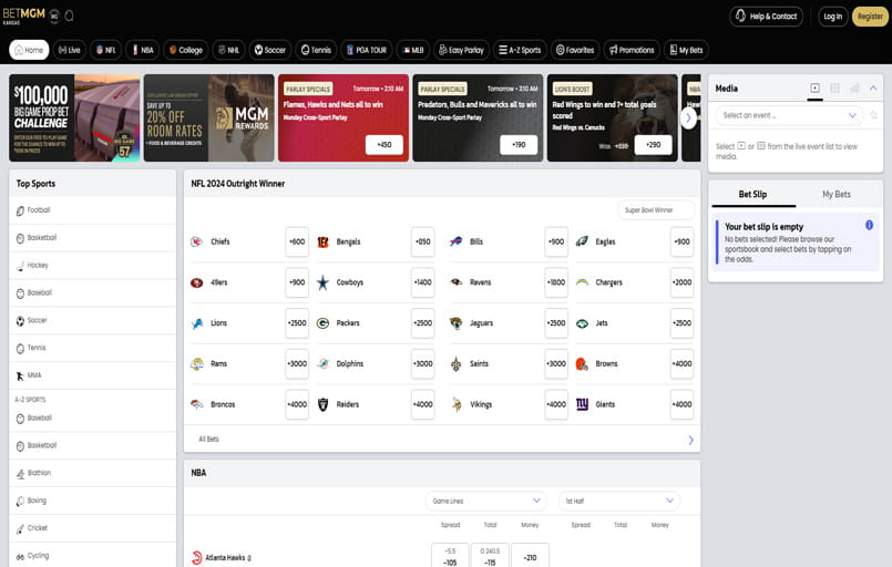 The BetMGM user interface.